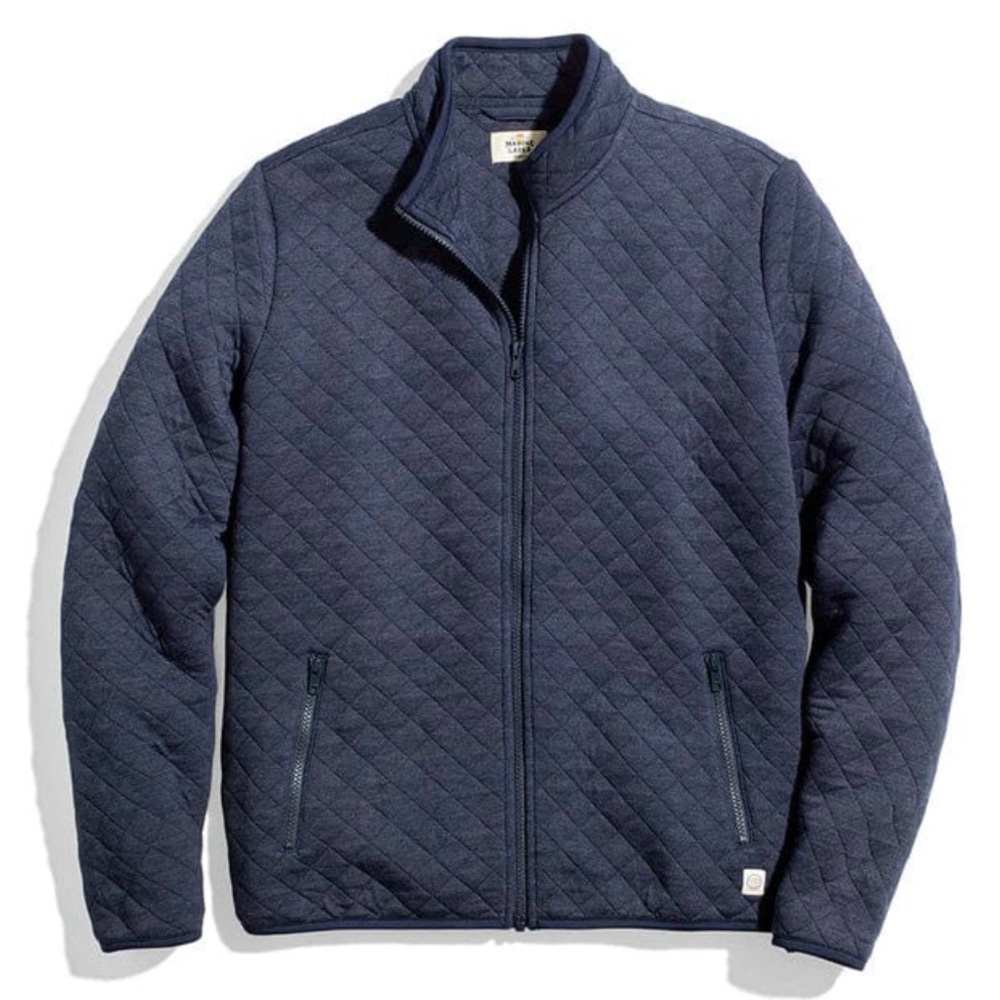 MARINE LAYER | Corbet Full Zip Jacket Gray Navy Blue Quilted Diamond | Medium